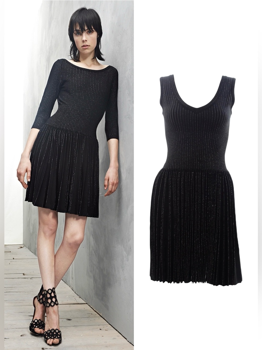 ALAIA S/S 2014 Metallic Pleated Knit Mini Dress in Black